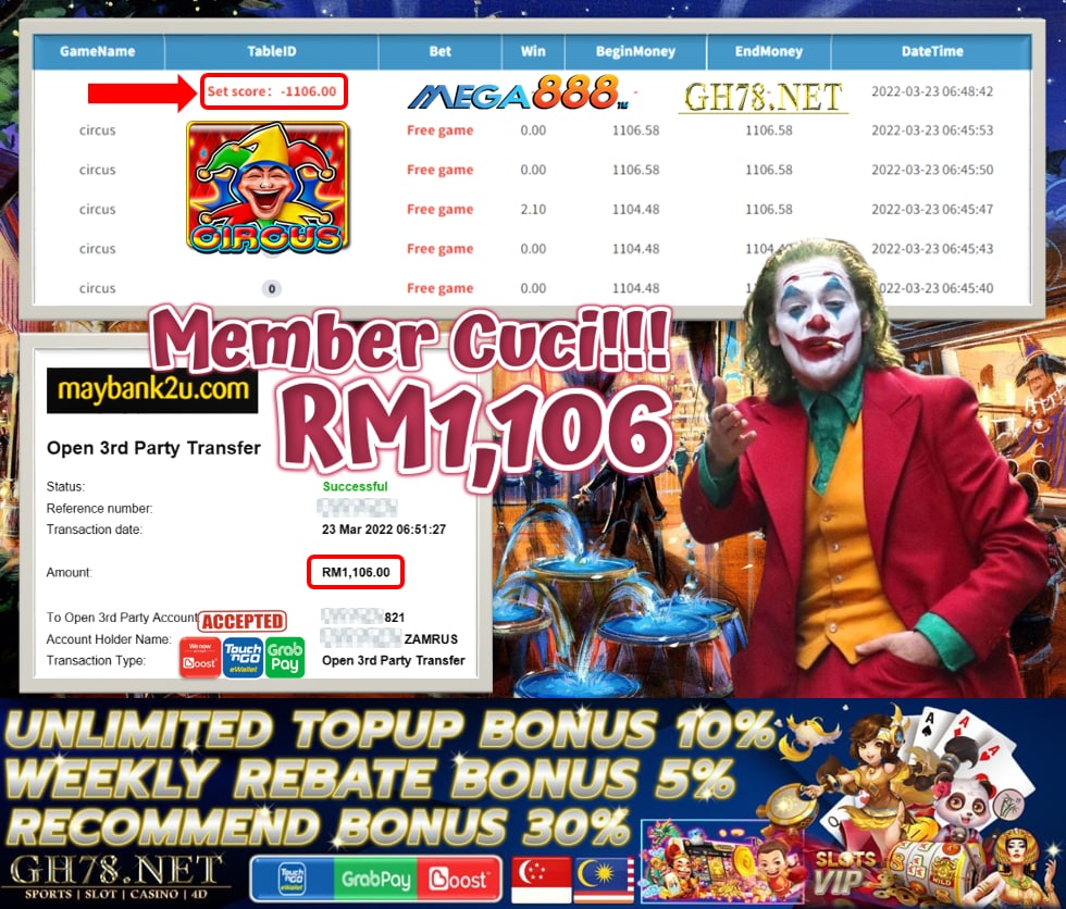 MEGA888 '' CIRCUS '' CUCI RM 1,106 ♥