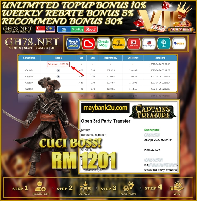 MEGA888 '' CAPTAIN TREASURE '' CUCI RM 1,201 ♥