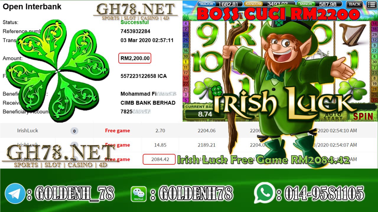 MEMBER MAIN XE88 GAME IRISH LUCK MINTA RM2200!!!! 