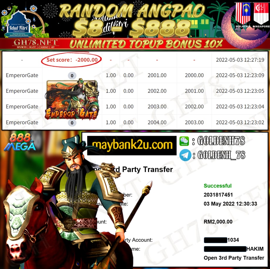 MEGA888 '' EMPEROR GATE '' CUCI RM 2,000 ♥