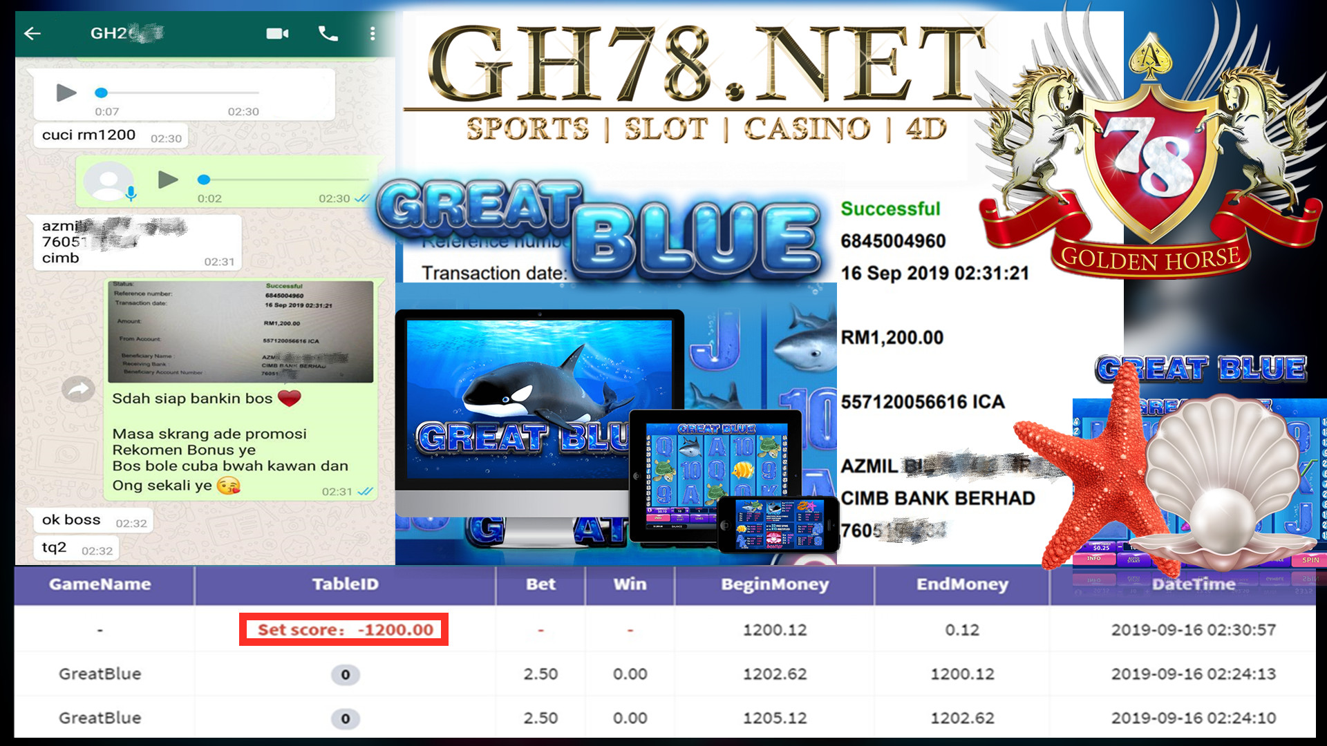 MEMBER MAIN GAME GREATBLUE MINTA CUCI RM1200 !!!