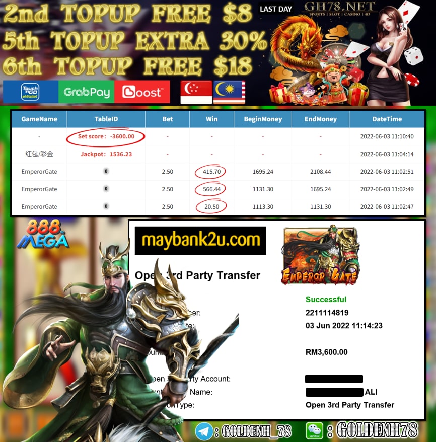 MEGA888 '' EMPEROR GATE '' CUCI RM3,600 ♥