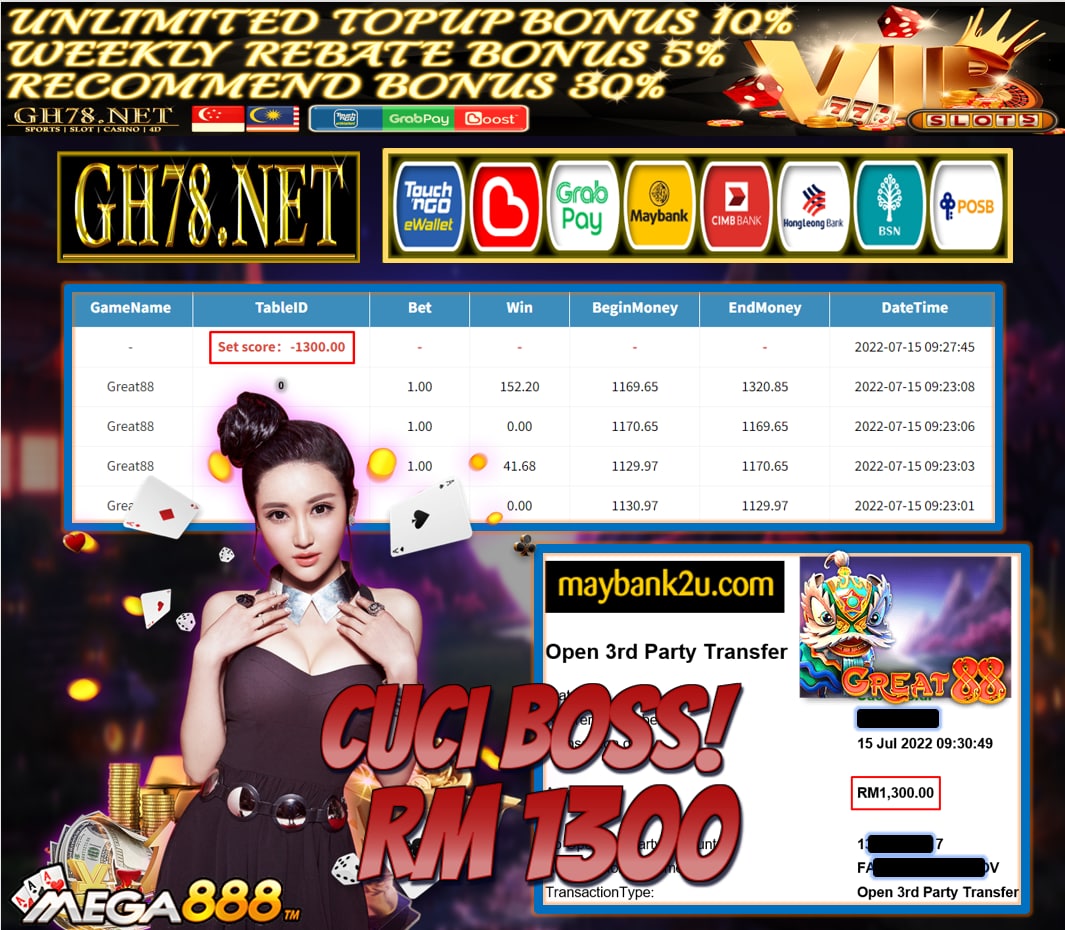 MEGA888 '' GREAT 88 '' CUCI RM 1,300 ♥