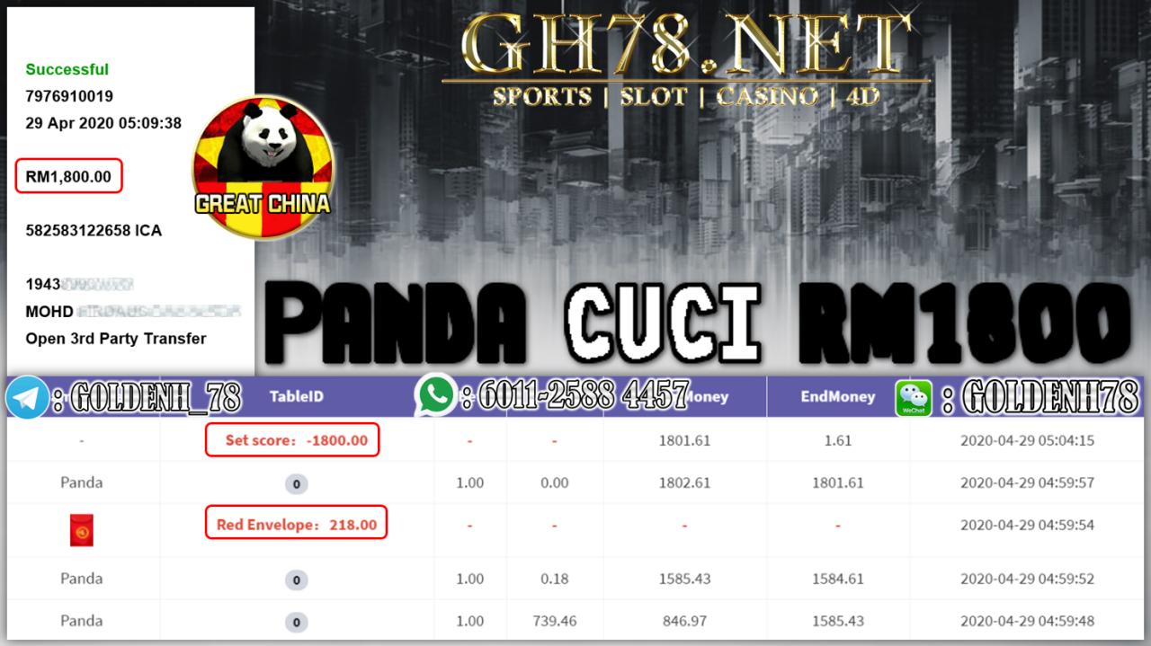 MEMBER MAIN PANDA MENANG 1.8K