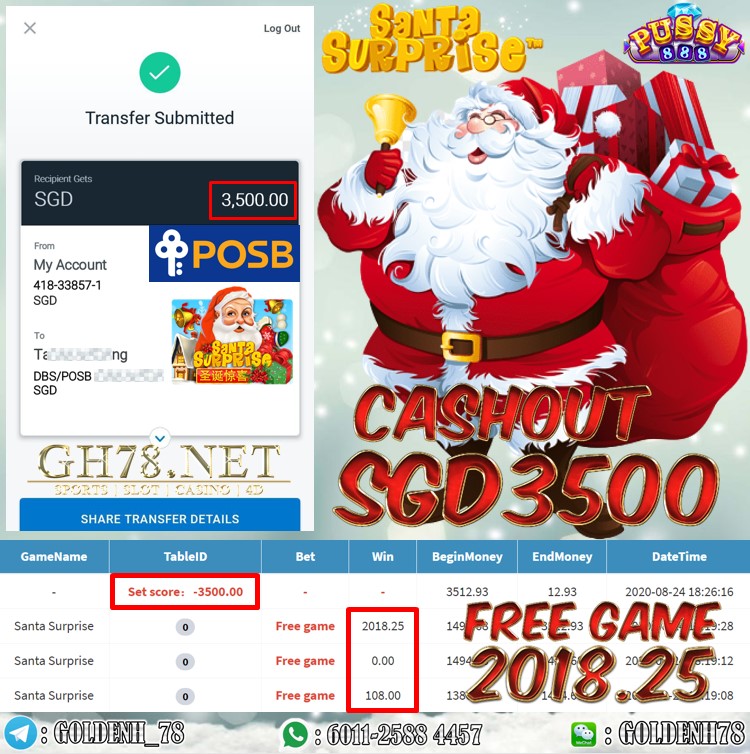 PUSSY888 FT. SANTA SURPRISE CASHOUT SGD3500