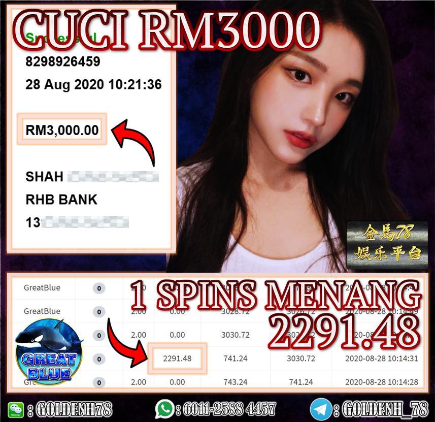 MEGA888 FT. GREAT BLUE SUPER BIGWIN CUCI RM3000