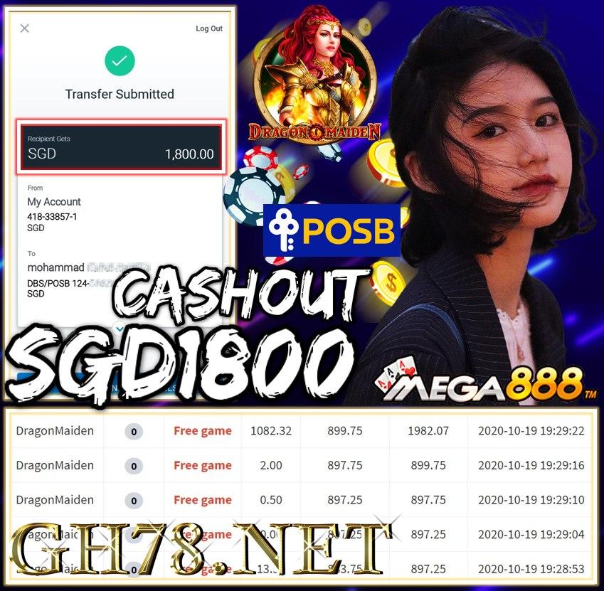 MEMBER PLAY MEGA888 CASHOUT SGD1800