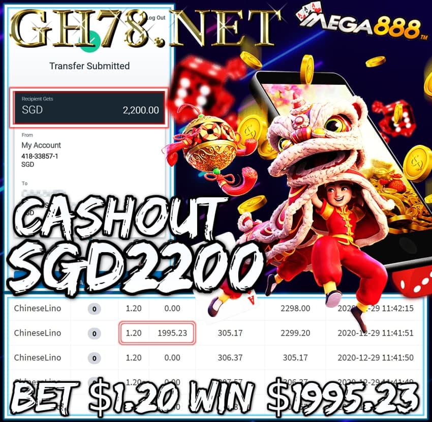 MEMBER PLAY MEGA888 CASHOUT SGD2200 !!!