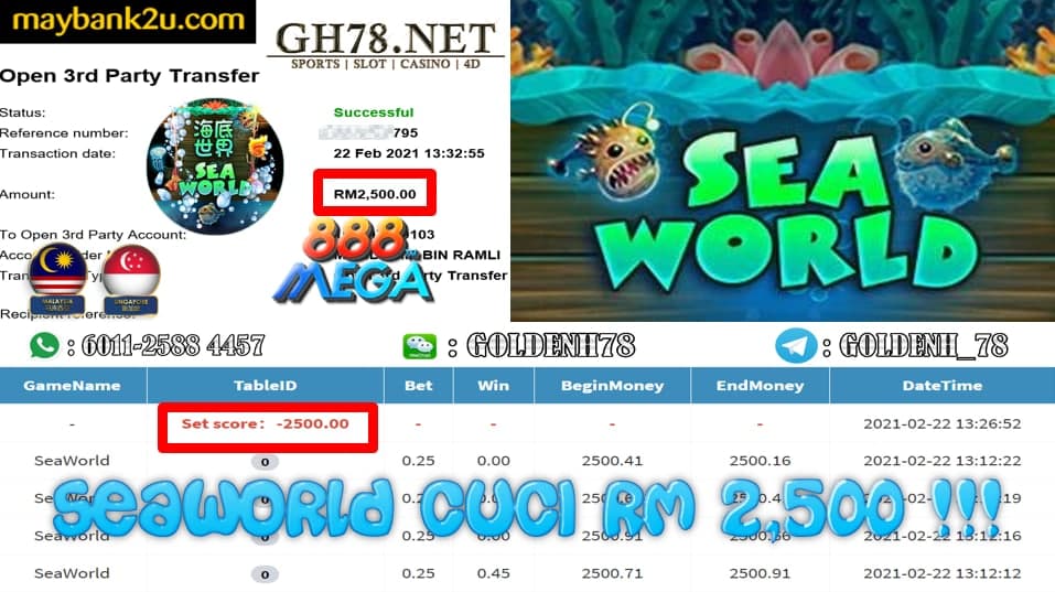 MEGA888 SEA WORLD GAME CUCI RM2500