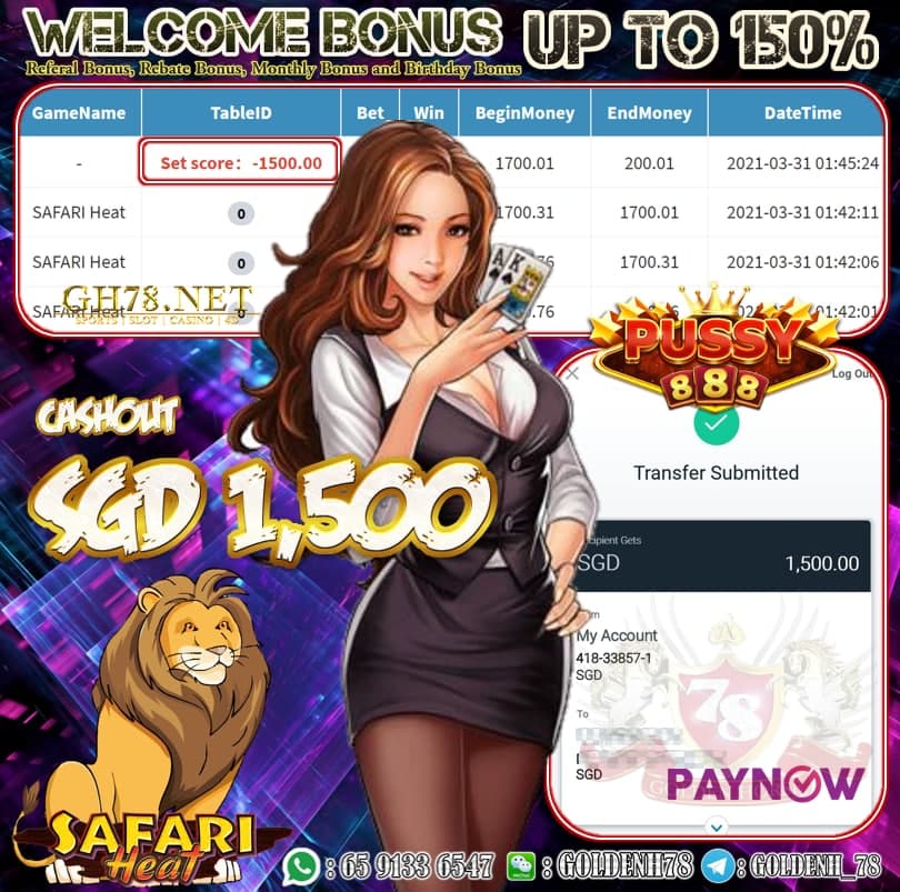 PUSSY SAFARI HEAT GAME CASHOUT SGD1500