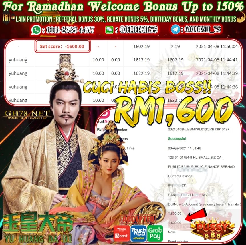 PUSSY888 YU HUANG GAME CUCI RM1,600