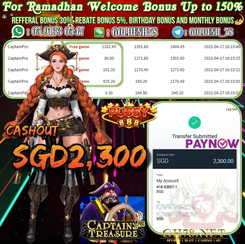 PUSSY888 CAPTAIN PRO GAME CASHOUT $S2300