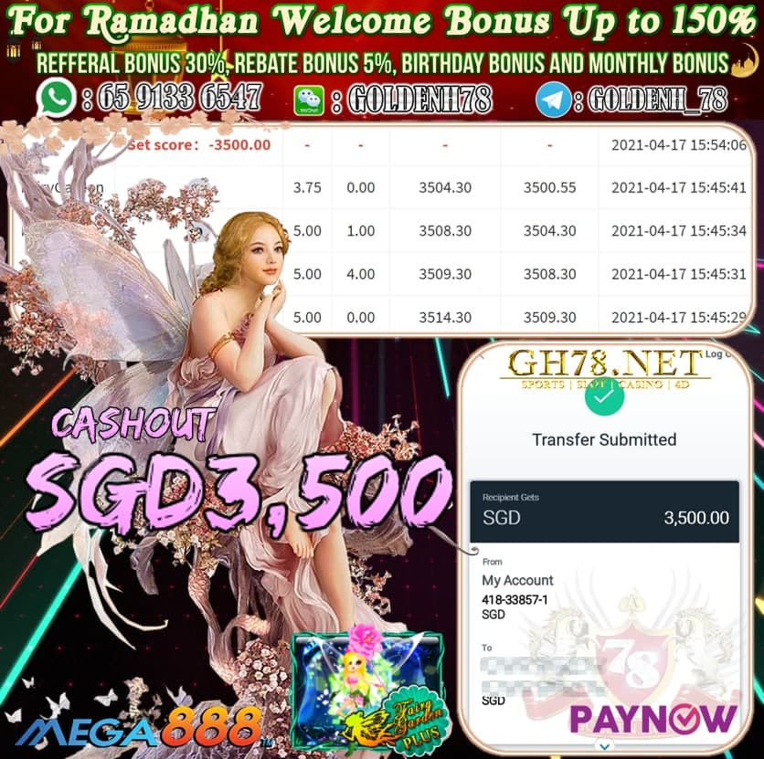 MEGA888 FAIRY GARDEN GAME CASHOUT SGD3500