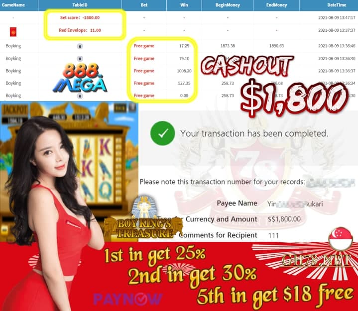 MEGA888 BOYKING GAME CASHOUT SGD1800