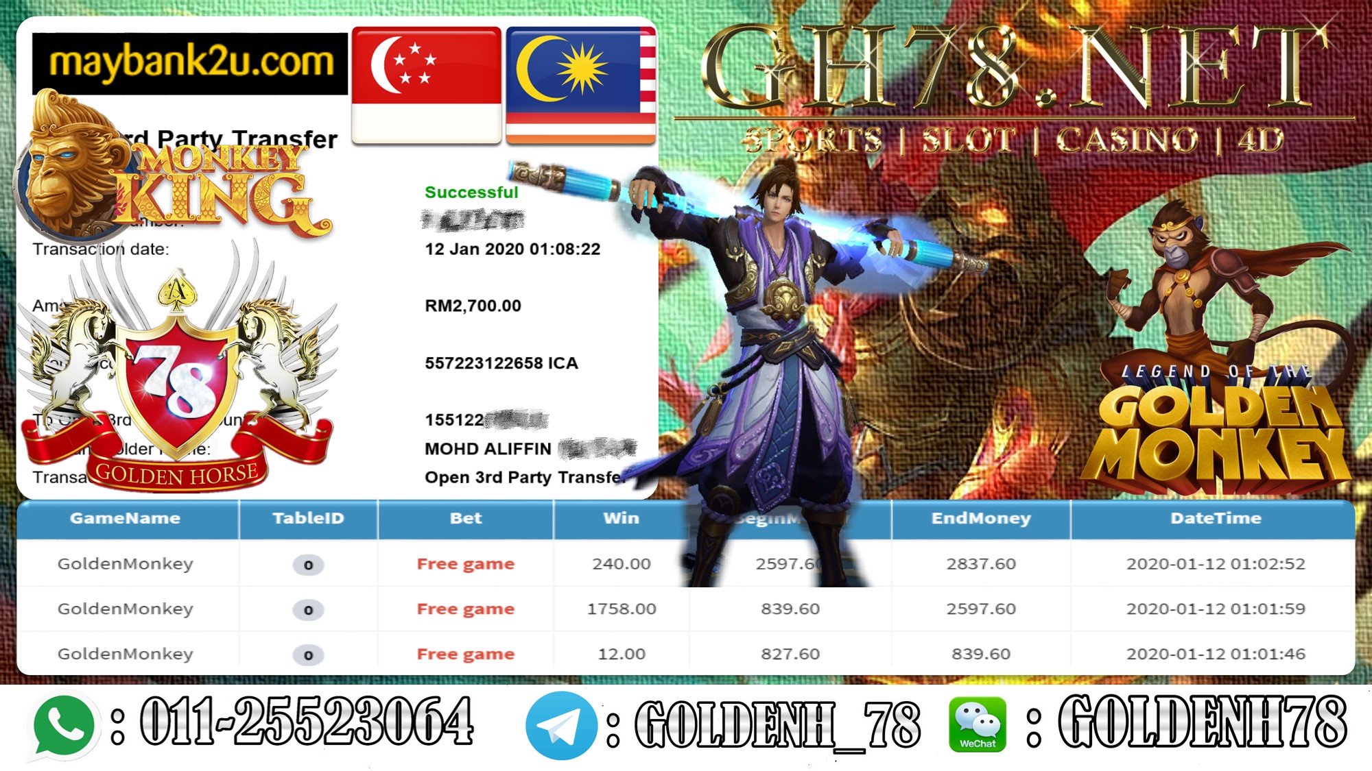 2020 NEW YEAR !!! MEMBER MAIN MEGA888 FT.GOLDENMONKEY WITHDRAW RM2700 !!!